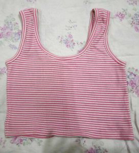 Pink Striped Cropped Tank Top