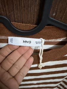 Mango Loose-Fit Striped Cropped T-Shirt