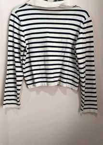 Striped Knit Cardigan with Collar