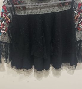 Nuon Sheer Embroidered Black Top