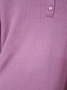 Purple Ribbed Henley Long Sleeve Top