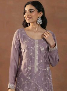 Lavender Silk Kurta Set with Embellishments