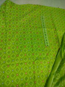 Vibrant Green Geometric Print Dress Material