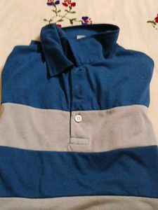 Blue &amp; Grey Striped Polo Shirt