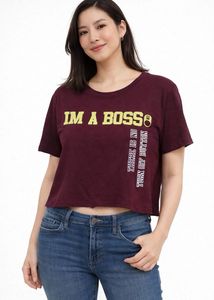 Maroon 'I'm A Boss' Cropped T-Shirt