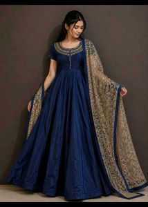 Elegant Blue Anarkali Gown with Dupatta