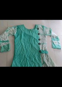 Elegant Teal &amp; White Kurta with Leggings