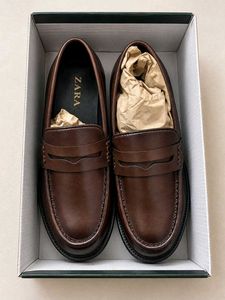 Zara Brown Leather Penny Loafers