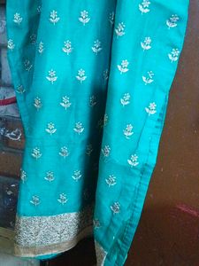 Teal Kurta Set with White Print