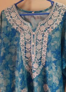 Blue Embroidered tie die kurti