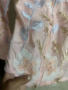 Pink Floral Embroidered Kurta Top