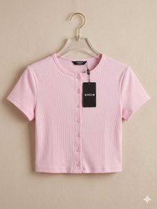 Branded Pink Button-Up Crop Top
