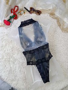 Lace Trimmed Black Bodysuit