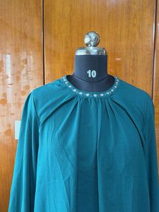 Elegant Teal Embellished Neck Top