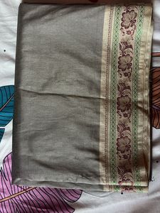 Elegant Grey Saree with Embellished Border