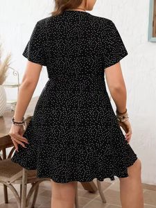 Black retro Polka Dot Wrap Dress