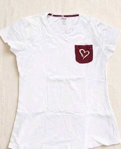 White T-Shirt with Heart Pocket