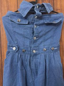 Offshoulder Denim Midi Dress With Pockets