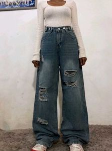 Distressed Wide-Leg Jeans