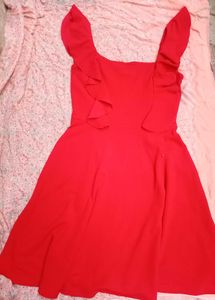Red Flutter Sleeve Dress with Rainbow Wings