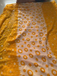 Yellow & White Printed Saree
