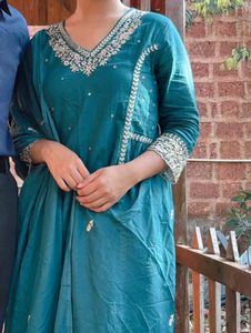 Teal Embroidered Kurta Set with Dupatta