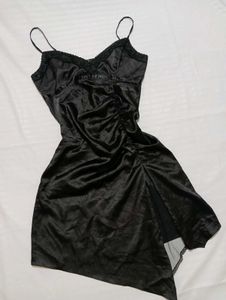Satin Slip Dress with Lace Trim