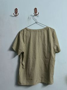 Striped Olive Green V-Neck Top
