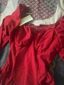 Chic Red Smocked Puff Sleeve Top
