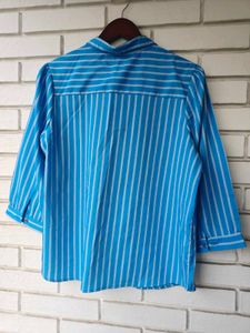 Classic Blue Striped Button-Up Blouse