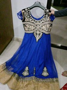 Elegant Blue &amp; Gold Anarkali Dress