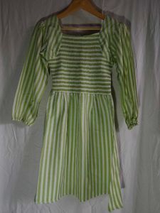 Green Striped Square Neck Dress