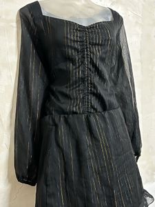 Pintresty Black &amp; Gold Striped Dress skirt &amp; top