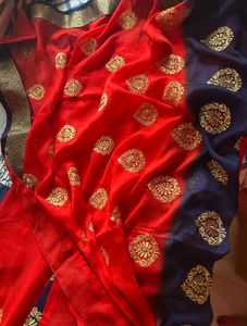 Elegant Red &amp; Navy Blue Saree