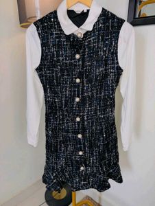 Chic Tweed Dress with Pearl Details