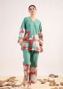 Green Floral Print Kurta Set jisora