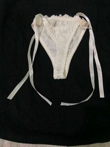 Lace Trim Bikini Briefs with Satin Bow