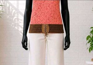 Coral Lace Sleeveless Top with Belt Detail