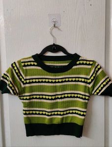 Green Striped Heart Crop Top