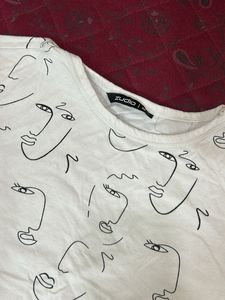 White Graphic T-Shirt with Abstract Faces