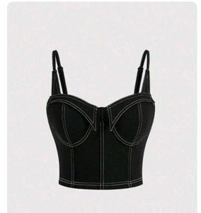 Chic Black Corset Top with Contrast Stitching