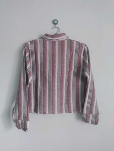 Striped Cropped Button-Up Shirt