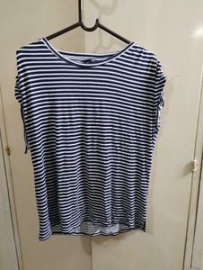 Navy &amp; White Striped Tie-Sleeve Top