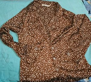 Chic Brown Polka Dot Button-Up Shirt