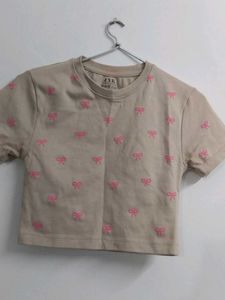 Cute Bow Print Cropped T-Shirt