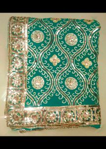 Elegant Sequined Teal Sari