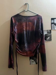 :Trendy Tie-Dye Ruched Long Sleeve Crop Top for Wo