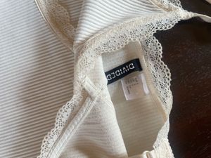 off white Lace Trim Ribbed Tank Top