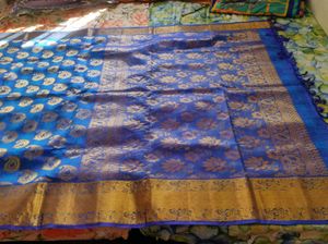 Royal Blue Silk Saree with Gold Motifs