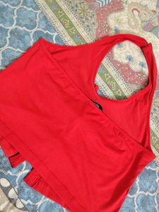 Red Halter Neck Top with Bow Details